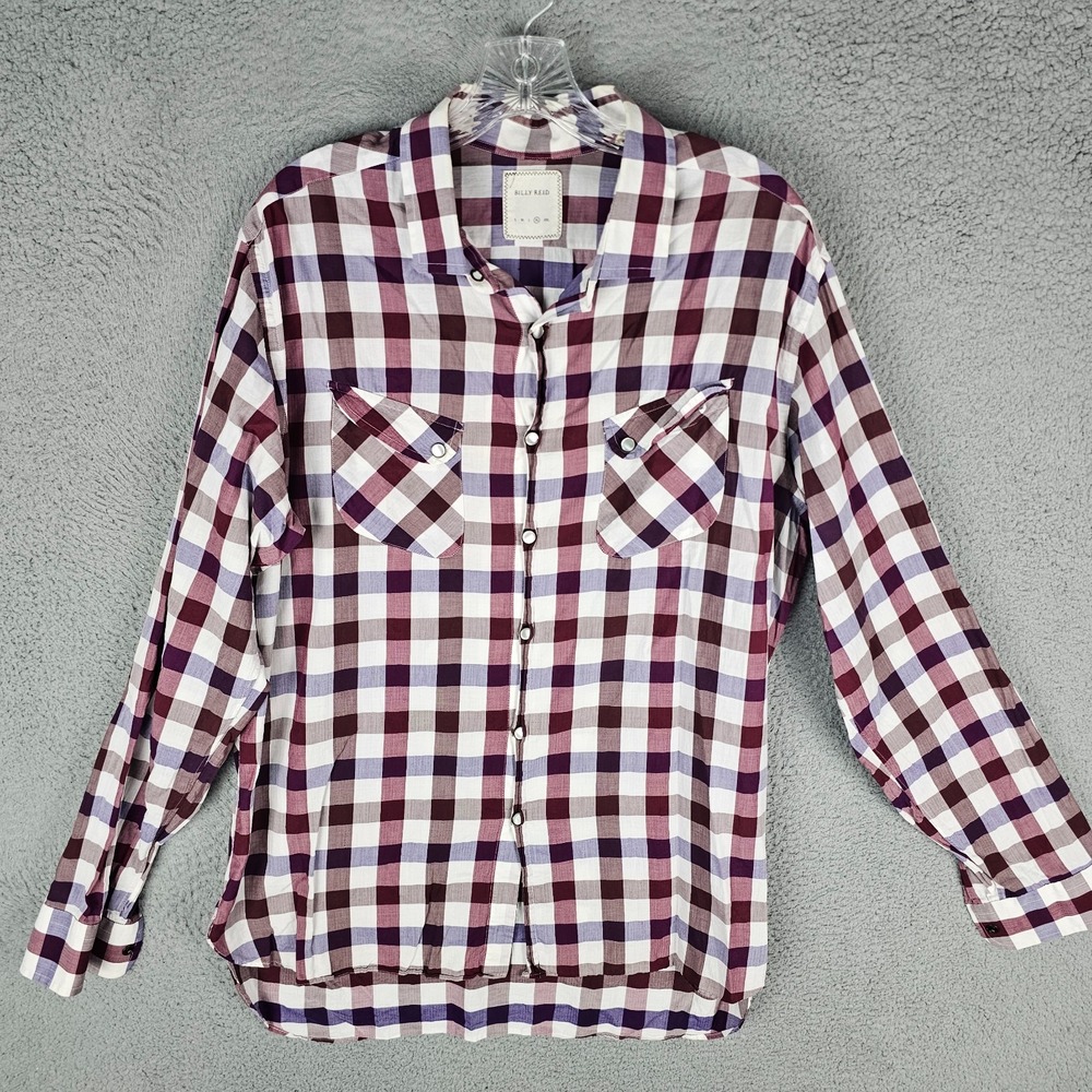 Billy Reid Shirt Mens XL Checked Casual Long Sleeve‎ Pearl Snap Button